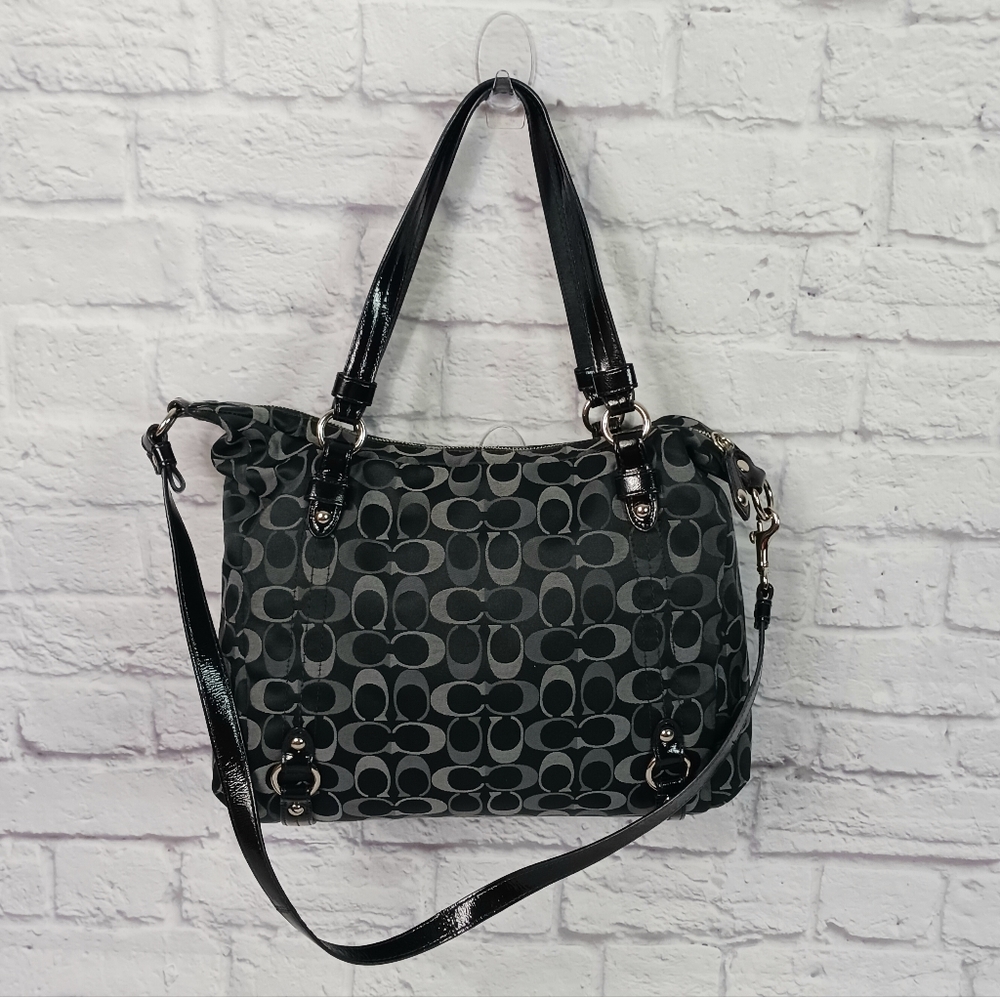 Coach black and gray signature canvas and leather satchel bag - Picture 2 of 11